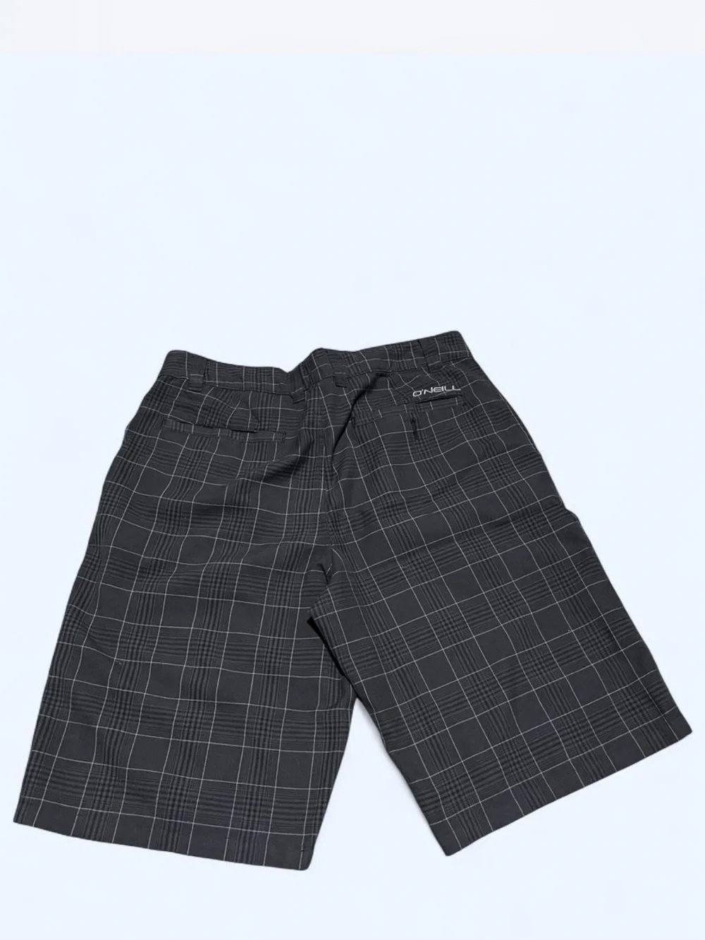 O'Neill black & gray plaid vintage Y2K board shorts size 32